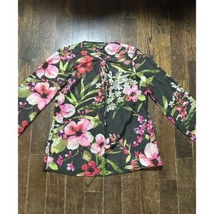 Tommy Bahama Womens Silk Blend Sheer Floral Print Long Sleeve Blouse Top Sz Xs